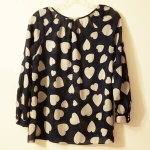 J-Crew | Blue-white hearts long sleeve Blouse